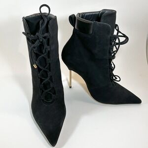 Good American Shoes Womens 7.5 Black Suede Booties Stiletto Heel Boots GA012K-E